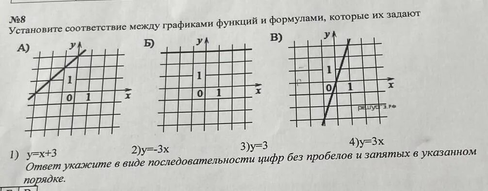 Установите соответствие между графиками функций y 3x Здравствуйте, помогите пожалуйста с заданием по алгебре. Установите соответствие