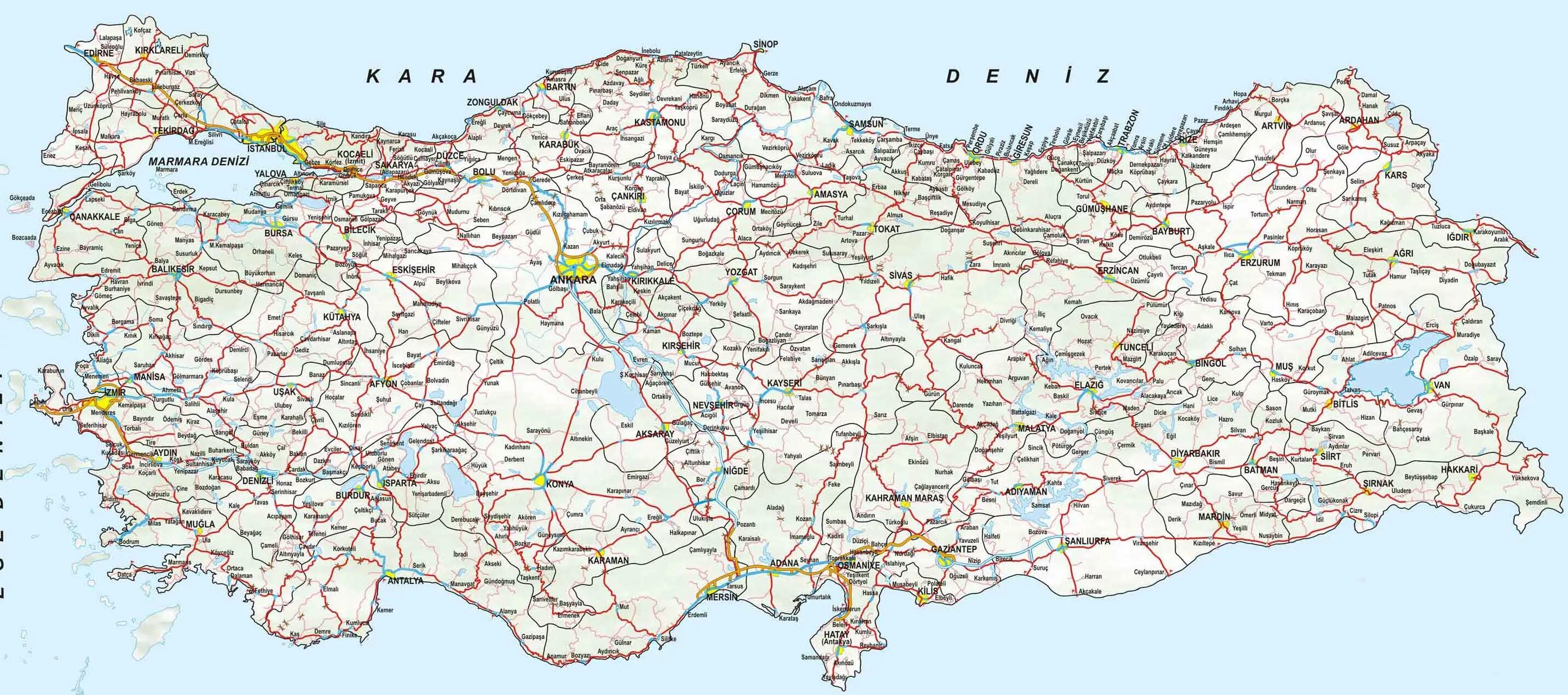 Карта Турции автодорог городов. Подробная карта дорог Турции. Карта автодорог Турции. Карта Турции с городами и дорогами.
