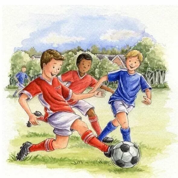 3 мальчика играло или играли. Рисунок на тему футбол. Картина дети играют в футбол. Рисунки на футбольную тему для детей. Футбол живопись.
