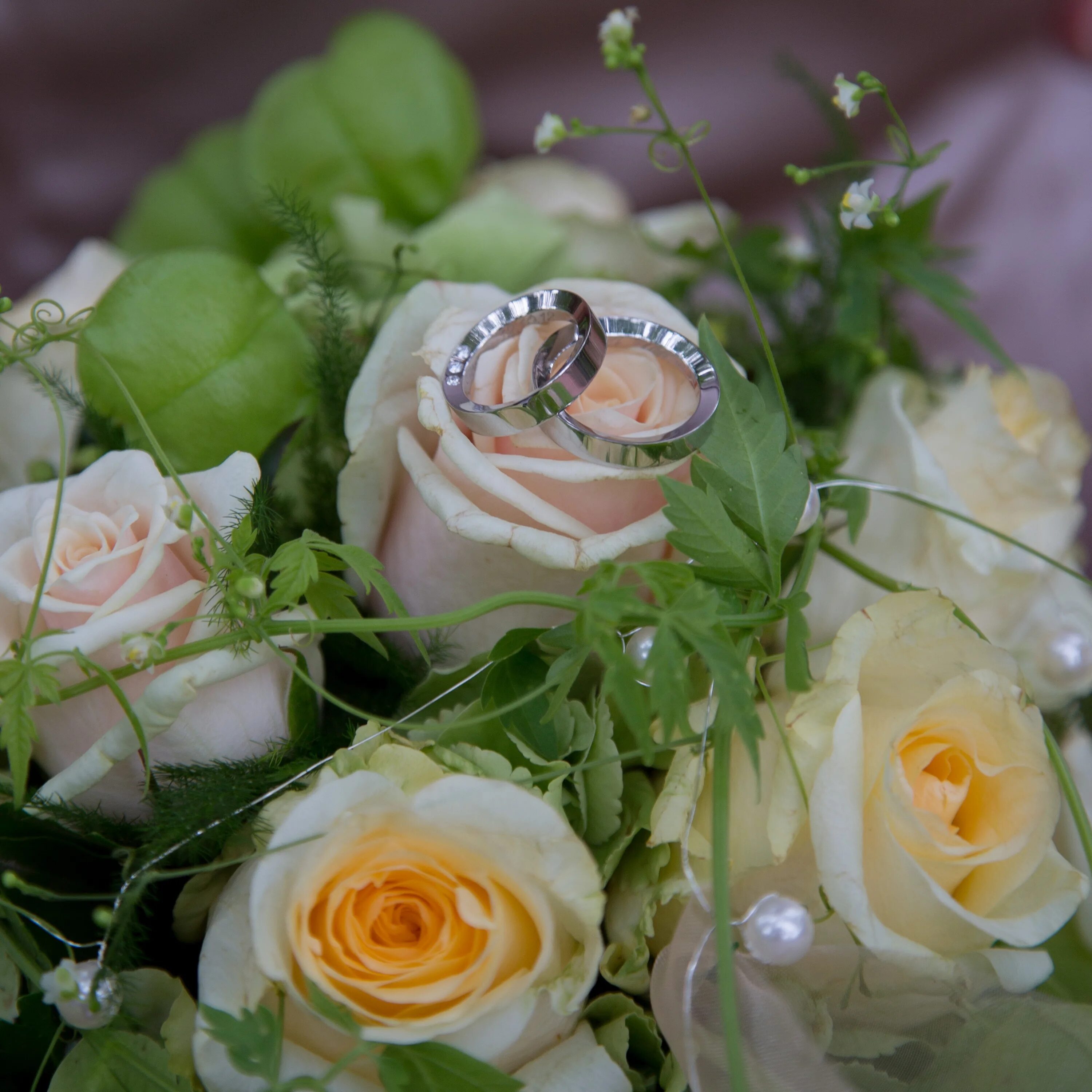 Свадебные цветы. Свадебные розы. Свадебный букет и кольца.