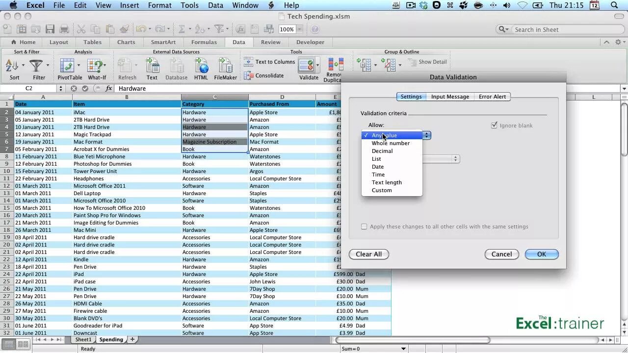 Data list am. Data validation excel.