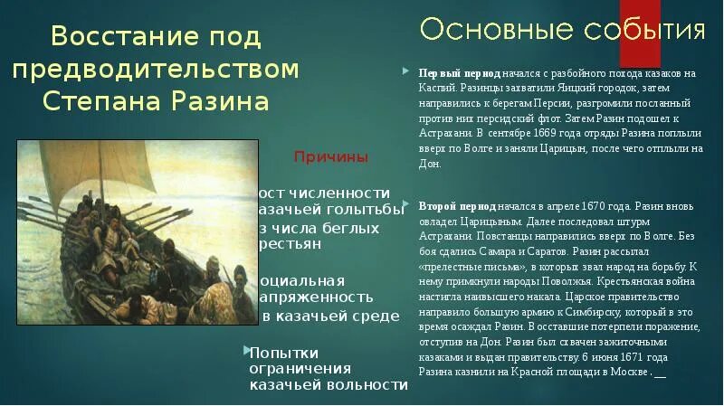 Итоги восстания причины его поражения судьбы. Восстание под предводительством Степана Разина. Попытки ограничения казачьей вольности. Причины казачьих Бунтов Степана Разина.