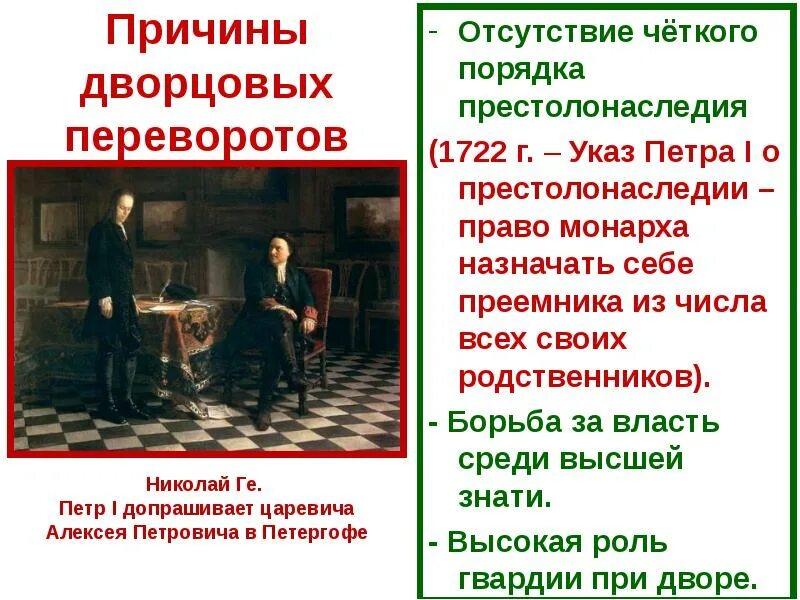 Причины дворцовых переворотов. Причины эпохи дворцовых переворотов. Причины дворцового переворота Петра 1. Причины дворцовых переворотов изменение порядка престолонаследия. Указ о праве назначать себе преемника