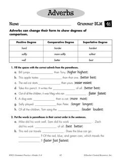 Comparative and superlative adverbs exercises