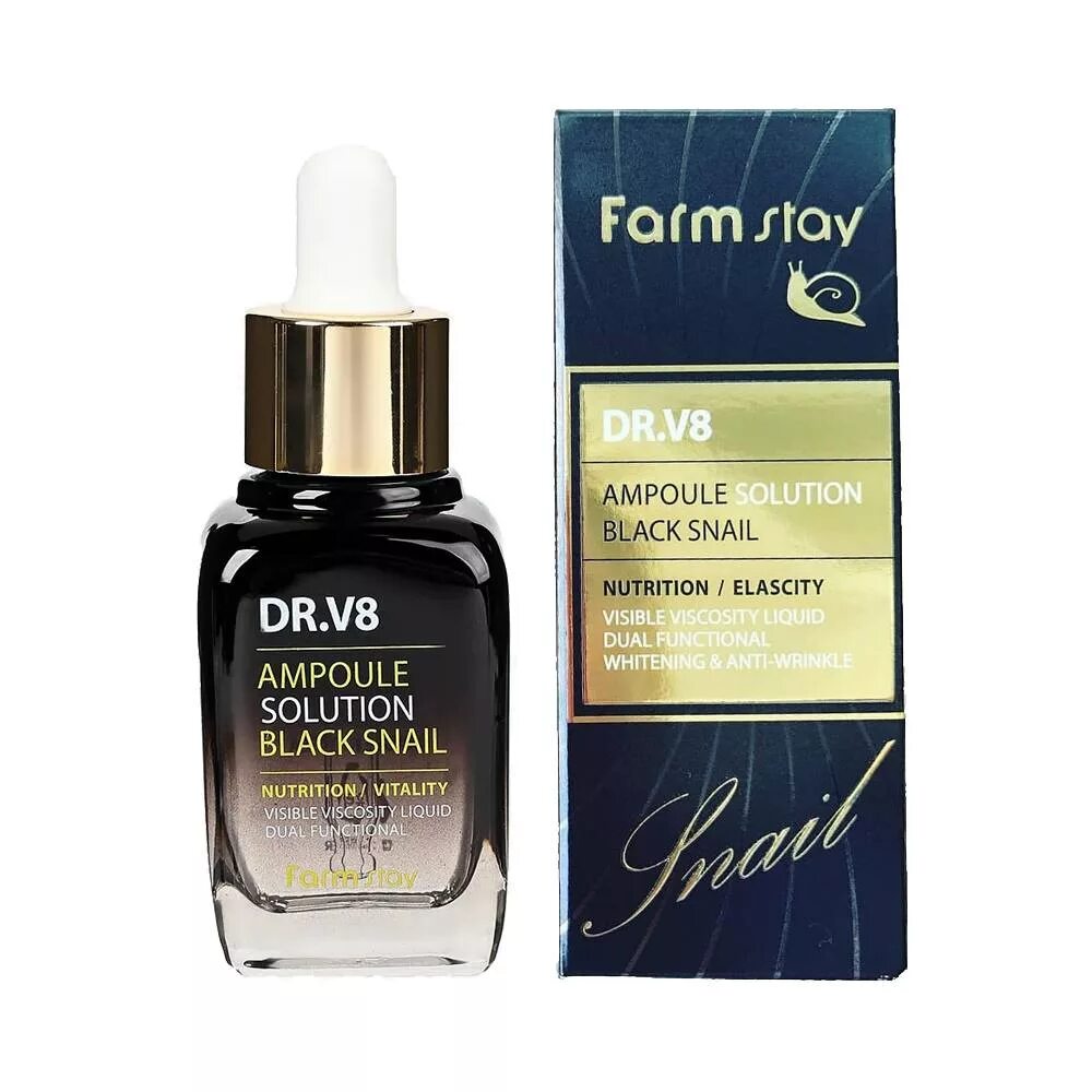 Black solution. Dr.v8 ampoule solution black snail. ампульная сыворотка - dr.v8 ampoule solution black snail (farmstay). сыворотка для лица farmstay dr.v8 ampoule solution black snail 30ml. dr v8 сыворотка для лица black snail.