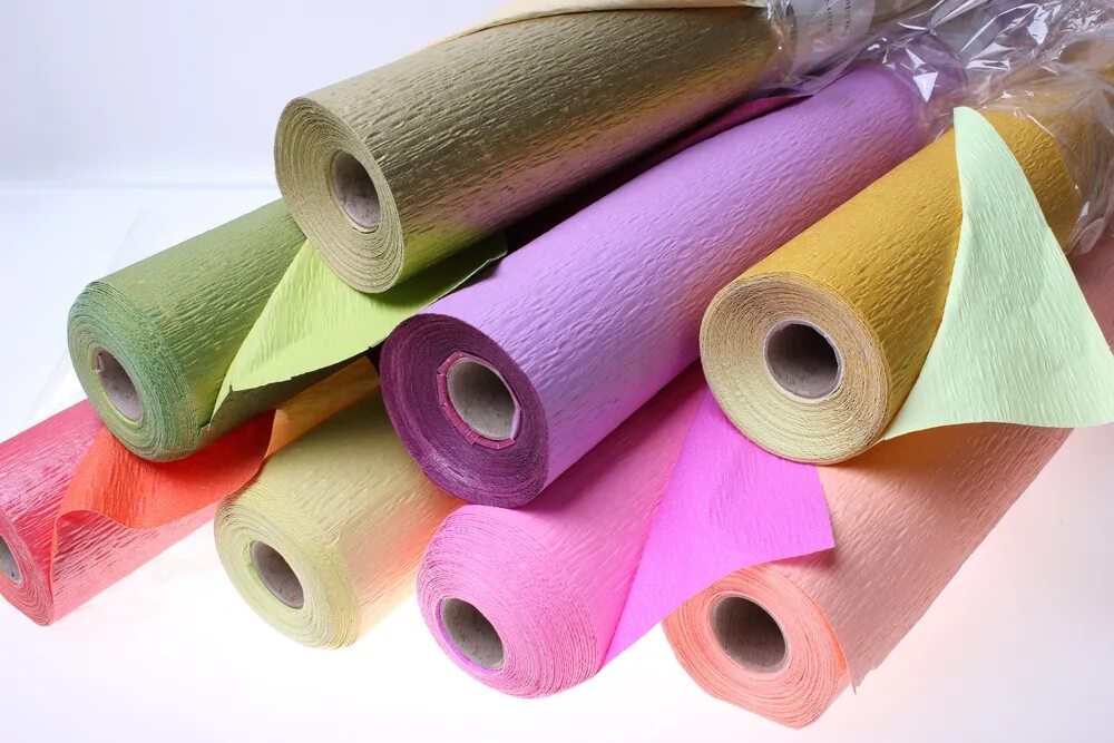 Рулоны бумаги для цветов. Гофрированная бумага. Упаковочный материал для цветов. Упаковочная бумага гофрированная. Жатая бумага для поделок.