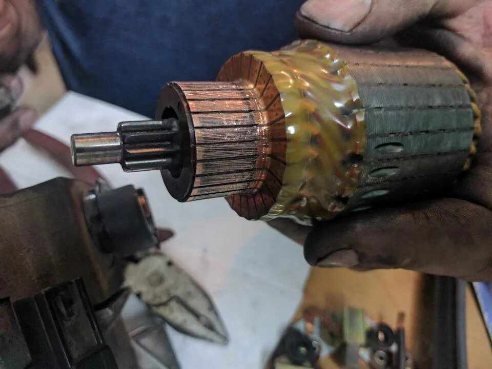 Якорь стартера ts12e902. Коллектор ротора asr5160. Стартер 1g fe. Перемотка якоря насоса кама 10. Прозвонка статора болгарки мультиметром.