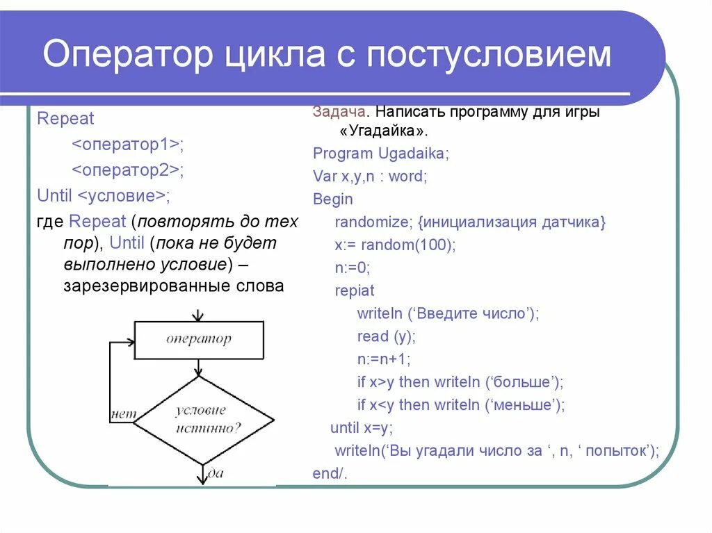 Оператор цикла с постусловием в Pascal. Оператор, реализующий в Паскале цикл с постусловием. Оператор цикла с постусловием с++. Оператор цикла с постусловием в языке Паскаль. Цикл б г