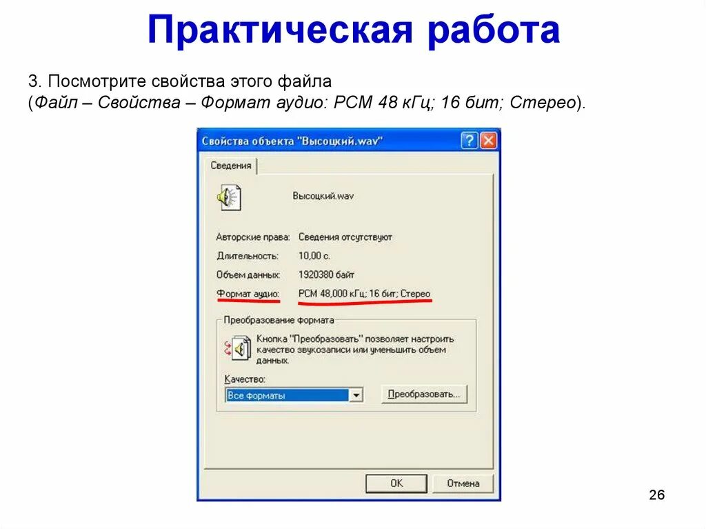 Свойство файла открыт. Свойства звукового файла. Формат звука РСМ. Формат аудиофайла. Свойства файла звукозаписи.