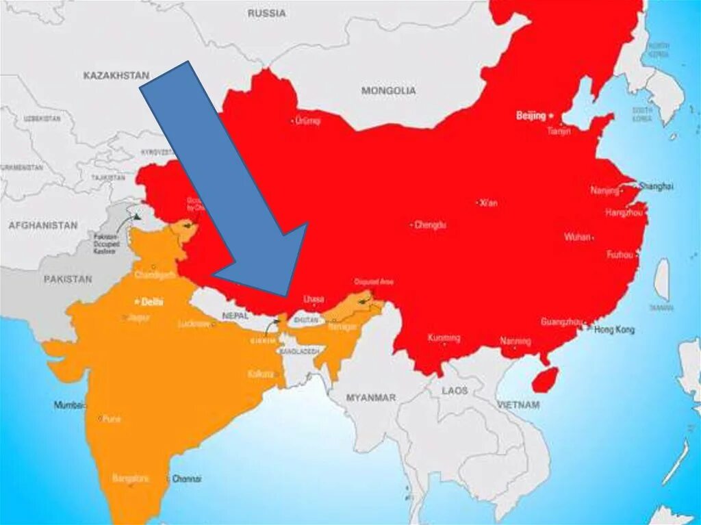 Граница китая с россией на карте. Границы Китая. Карта России и Китая. Граница Китая и России на карте. Территория Индии и Китая.