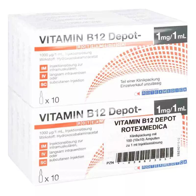 Цена уколов в 12. Витамин в12 Depot ампулы. Vitamin b12 Depot Rotexmedica. Витамин в12 Depot уколы. Гидроксикобаламин б12 ампулы.