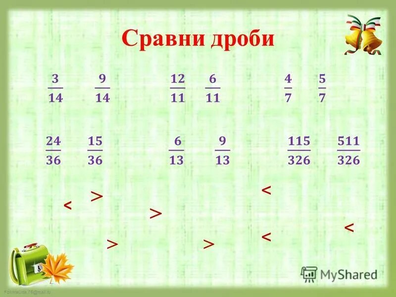 Сравни дроби 4 класс