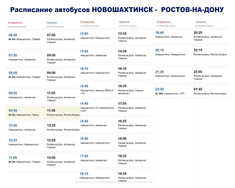 Расписание автобусов ростов новошахтинск пригородный