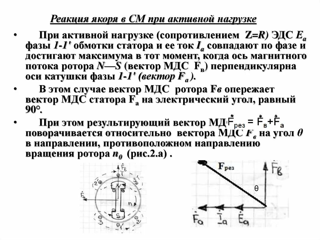 Синхронная эдс генератора. Реакция якоря синхронной машины при индуктивной нагрузке. Реакция якоря синхронной машины. Реакция якоря синхронного генератора при активной нагрузке. Реакция якоря при индуктивной нагрузке.