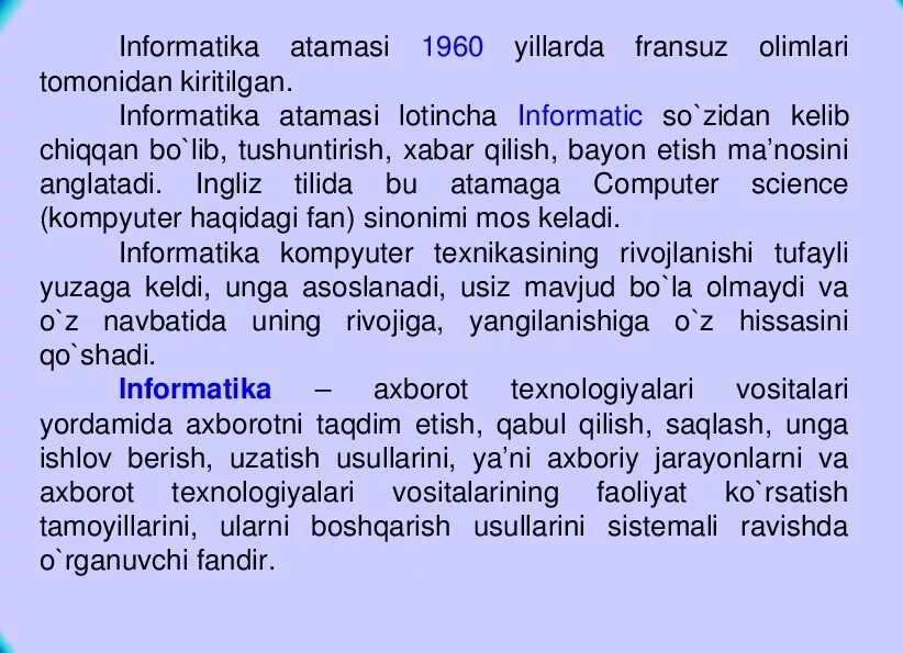 Informatika haqida malumot