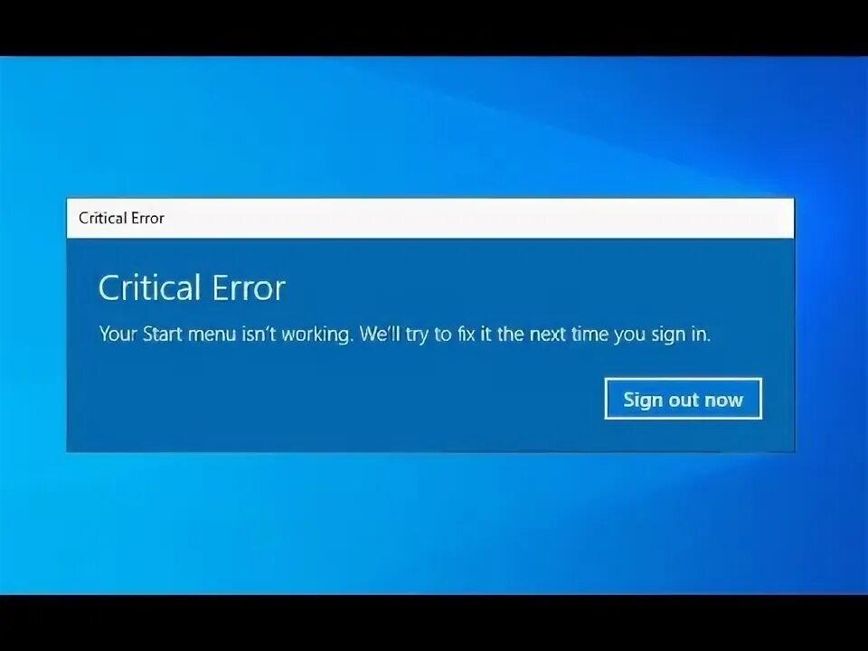 Startup error 2. Critical error. start menu critical error. окно critical error.