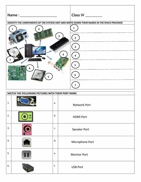 Computer components Worksheet. System Unit. Computer Parts Worksheets. System Unit inside. Unit components