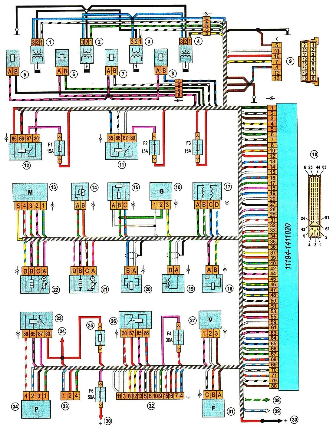 Электрические схемы калины. Электросхема ВАЗ Калина 1118.