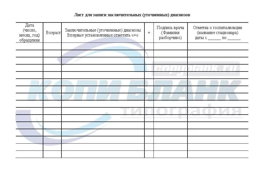 Лист уточненных диагнозов. Лист для заключительных уточненных диагнозов. Лист для записи заключительных уточненных диагнозов. Лист уточненных диагнозов форма.