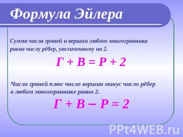 Теорема эйлера для выпуклых многогранников. Теория эйлера о многогранниках. Число рёбер графа. Связь между числом вершин и числом ребер. Формула эйлера для многогранников.