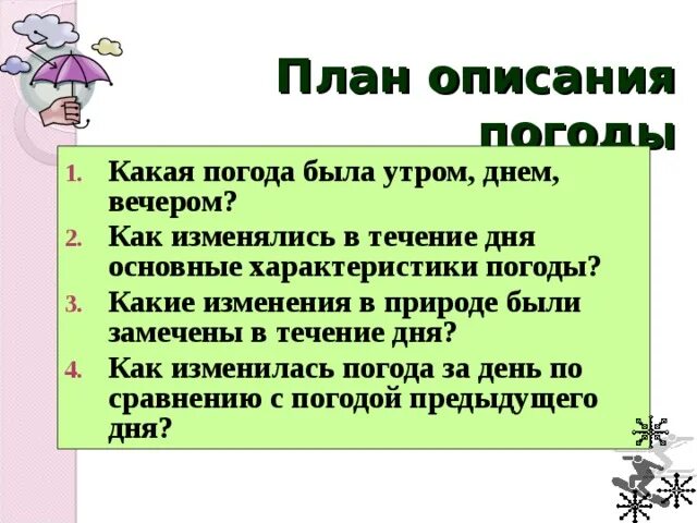 План описания погоды. План характеристики погоды. План описания погоды 6 класс. Основные характеристики погоды. План погодных