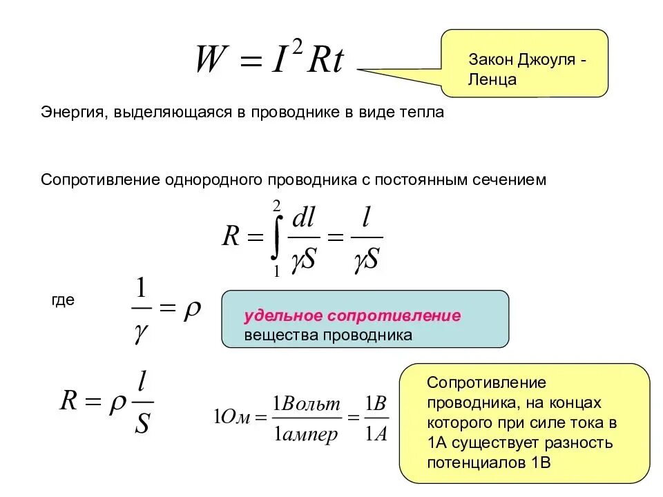 Закон джоуля ленца презентация 10 класс. Тепловая энергия на резисторе формула. Мощность тепла резистора. Формула количества теплоты через удельное сопротивление. Формула определения теплоты в резисторе.