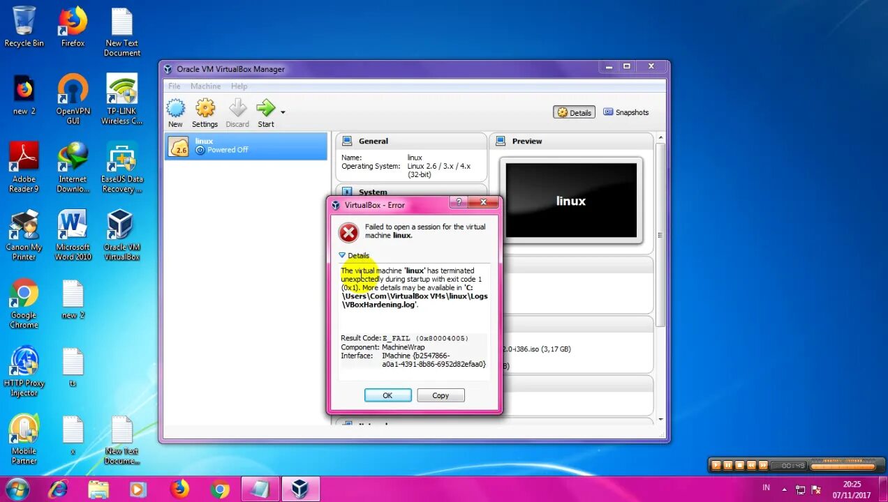 Failed to power on virtual machines. Ошибка VIRTUALBOX. Виртуальная машина для Windows 11. Ошибка в виртуальной машине 0x80004005. Код ошибки: e_fail (0x80004005) компонент: MEDIUMWRAP.