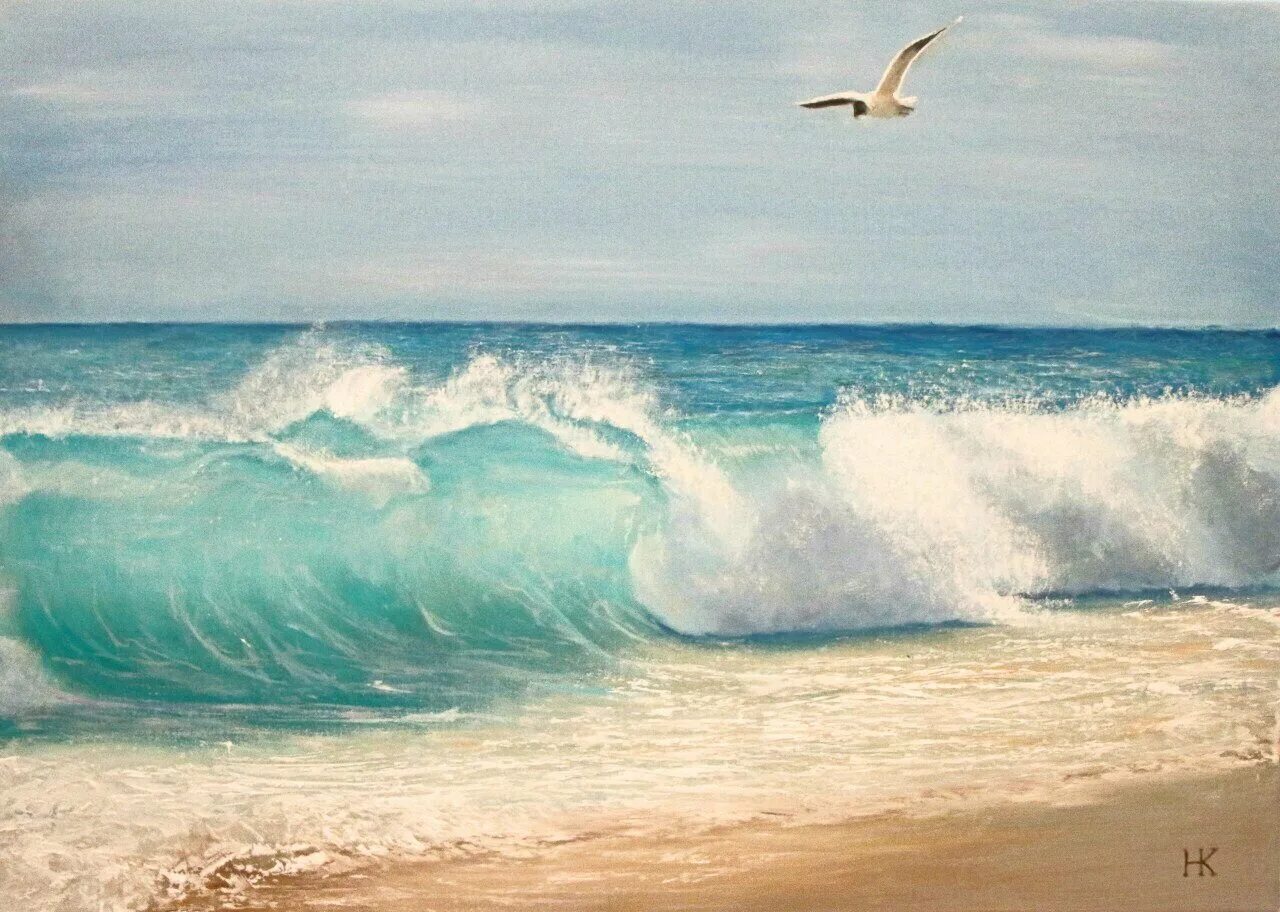 Прибой чайка. Морской пейзаж. Море волна живопись. Картина море. Море маслом.