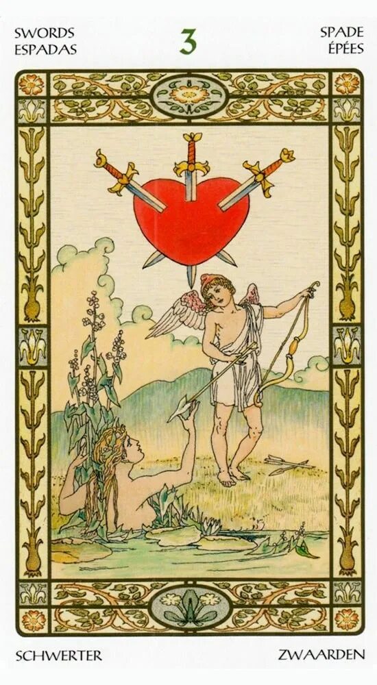 3 мечей таро отношения. Тройка мечей Таро Райдера Уэйта. Harmonious Tarot галерея. Таро Аркан 3 мечей. Lo Scarabeo "Таро Гармония.