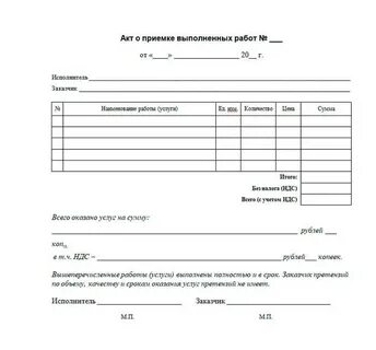 Обязательные реквизиты акта выполненных работ