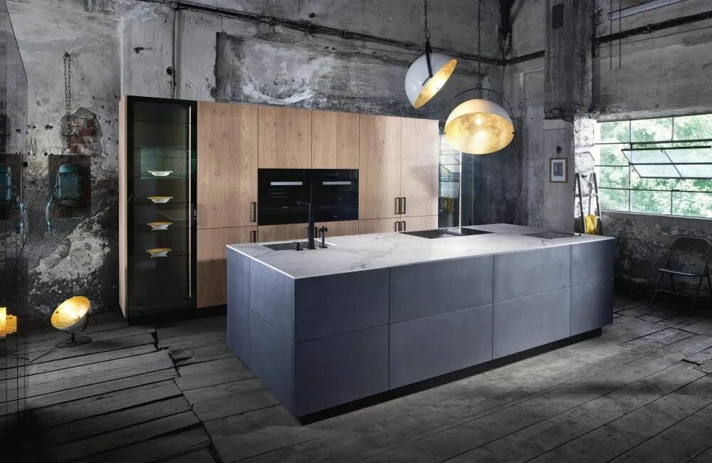 Кухня под бетон в интерьере Kitchen concrete and wood. Design of gray kitchen Cocinas de casa, Cocinas