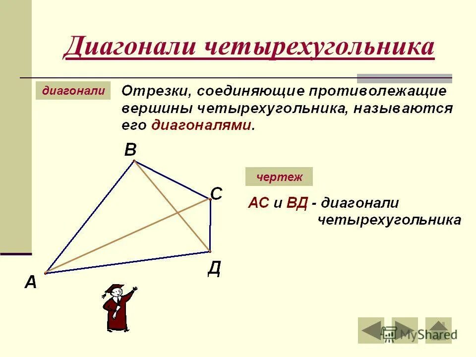 Назовите стороны четырехугольника. Диагонали четырехугольника. Диагонали невыпуклого четырёхугольника. Св ва диагоналей четырехугольника. Четырехугольник. Диагональ четырехугольника.