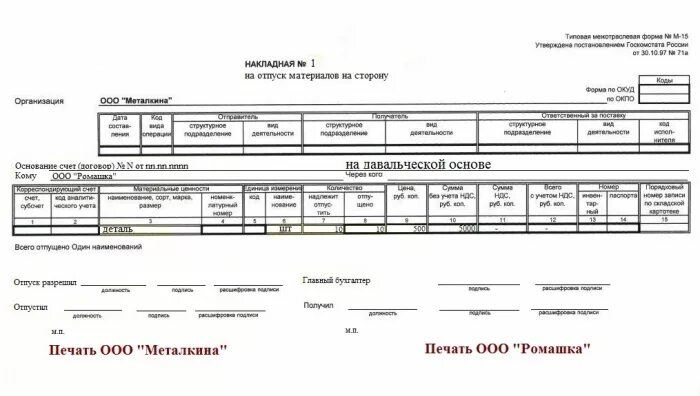 М15 накладная давальческое сырье. Накладную по форме м-15. Форма м15 передача материалов. Накладная на возврат материалов м-15.