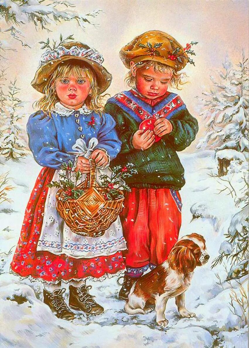 винтажная зимняя открытка. сара саммер художница. зимние винтажные картинки. зимние винтажные картинки. винтажные новогодние пейзажи.