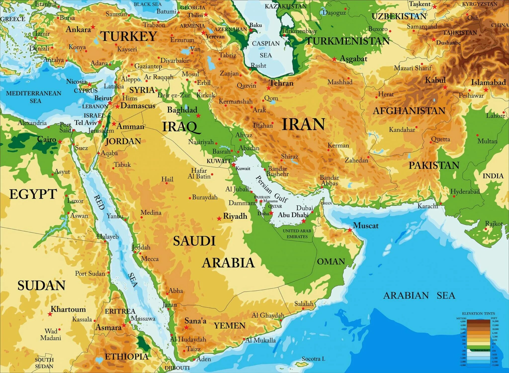 Карта ближнего Востока рельеф. Иран на карте ближнего Востока. Физическая карта ближнего Востока. Физико географическая карта ближнего Востока.