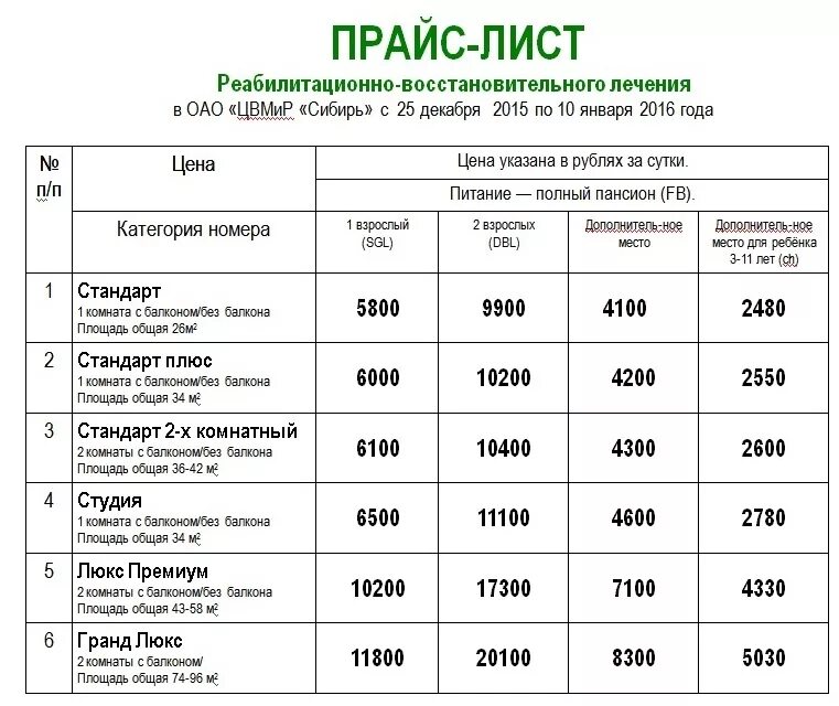 Программа отдых для каждого 2024. Сибирь Тюмень санаторий 2020. Прайс лист санатория. Тарифы в санатории. Стоимость путевки в санаторий.