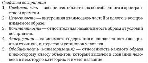Свойства восприятия кратко