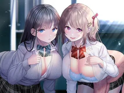 bent over, schoolgirl, cleavage, big boobs, anime, anime girls, school uniform, 
