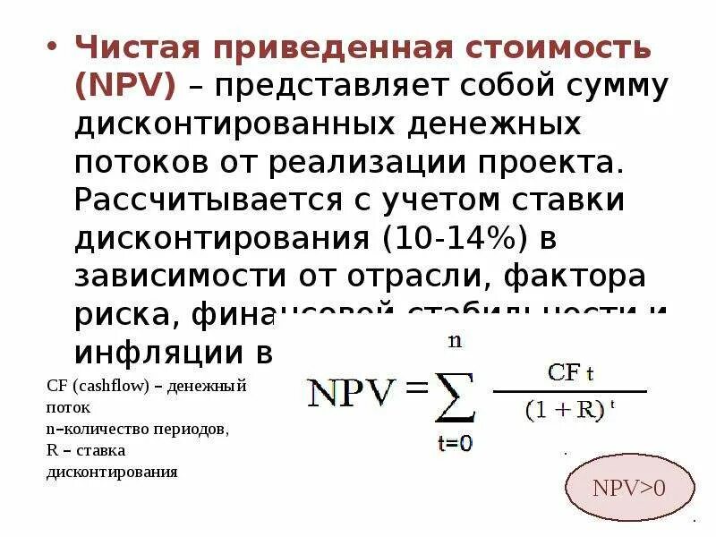 Текущая стоимость чистого денежного потока. Чистая приведенная стоимость проекта. Чистая приведенная стоимость (npv). Чистая приведенная стоимость проекта (npv). Чистая произведенная стоимость.