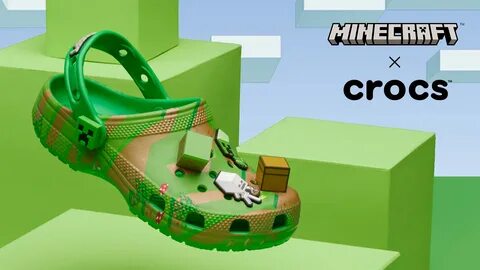 An kid-sized Minecraft x Crocs elevated clog.