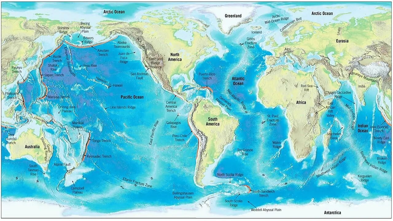 Бассейны мировых океанов. Желоб Кермадек на карте мирового океана. Deeps of Atlantic Ocean.