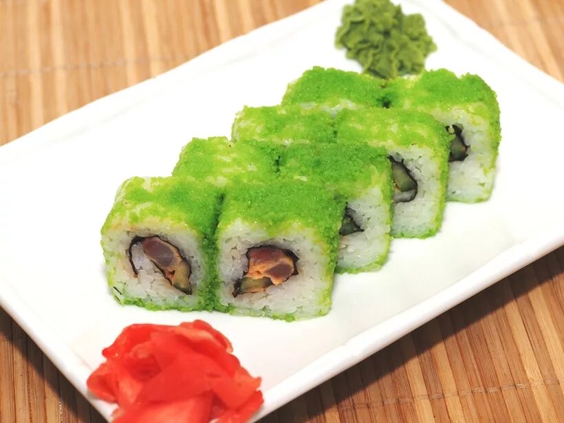Premium Quality Sushi Rolls with Ginger Wasabi and Soy Sauce Stock Image - Image