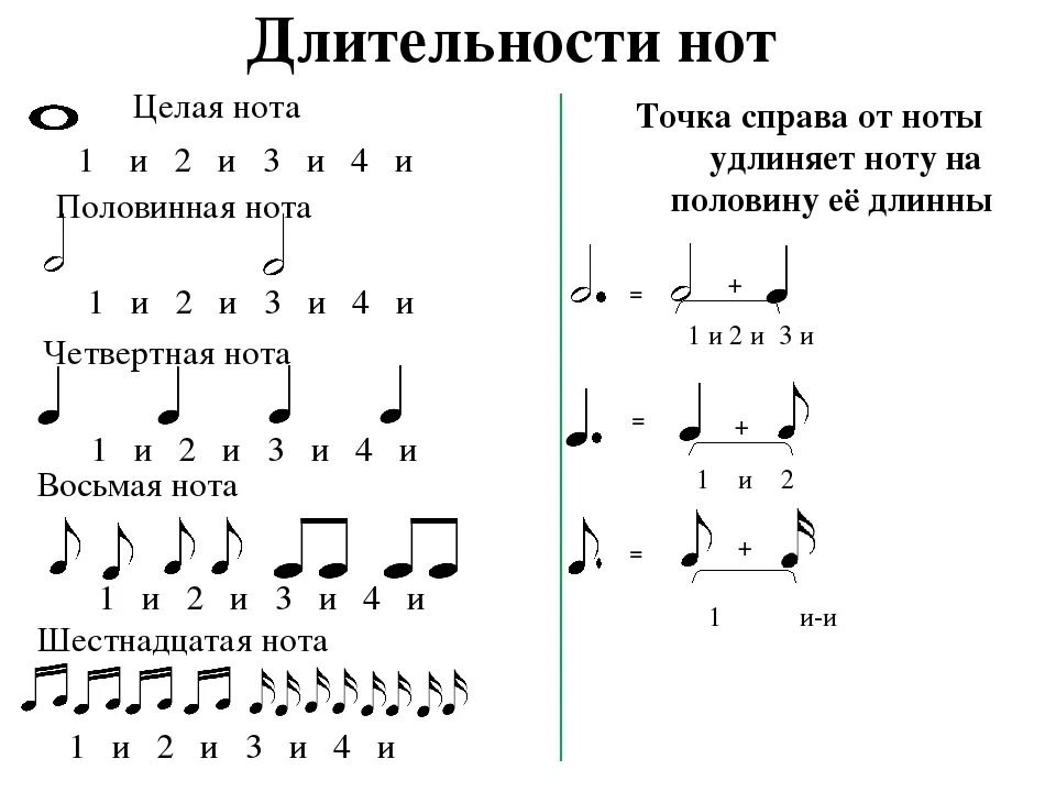 Сколько будет 8 петь. Обозначение длительности нот и пауз. Длительности нот таблица. Как считается Половинная Нота с точкой. Как обозначаются длительности нот.