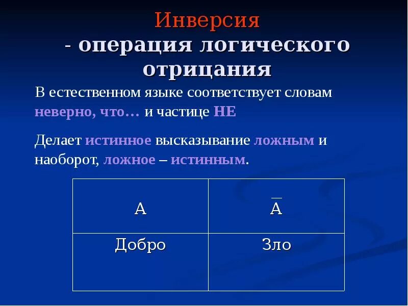 Признаки которые не содержат отрицания это. Операция отрицания в логике. отрицание логическая операция. операция логического отрицания это операция. логические операции логическое отрицание.