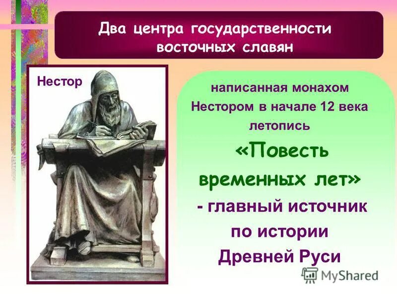 Монах написавший повесть временных лет. Два центра государственности у восточных славян.