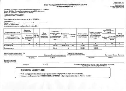 Подписи лиц счет фактура