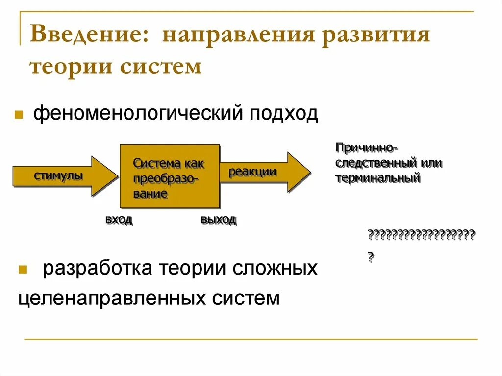 Введение в общую теорию систем. Подходы теории систем. целенаправленный и терминальный подход. введение в теорию систем. направления развития системы.