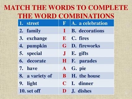 Write down the word combinations