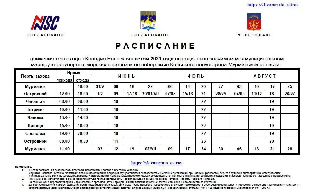 График движения теплохода. Расписание движения теплоходов.