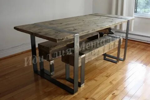Стол из дерева и металла лофт